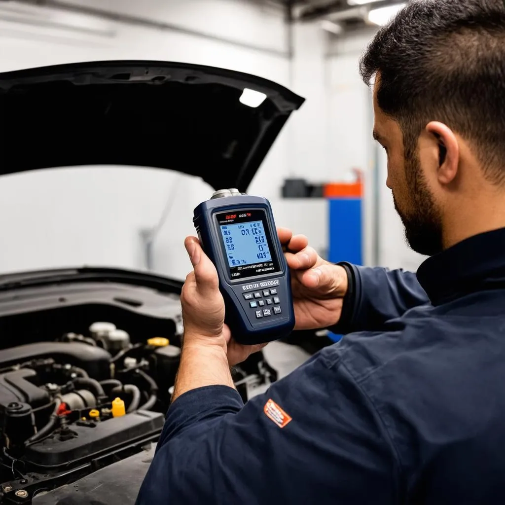 Mechanic Using OBD2 Scanner