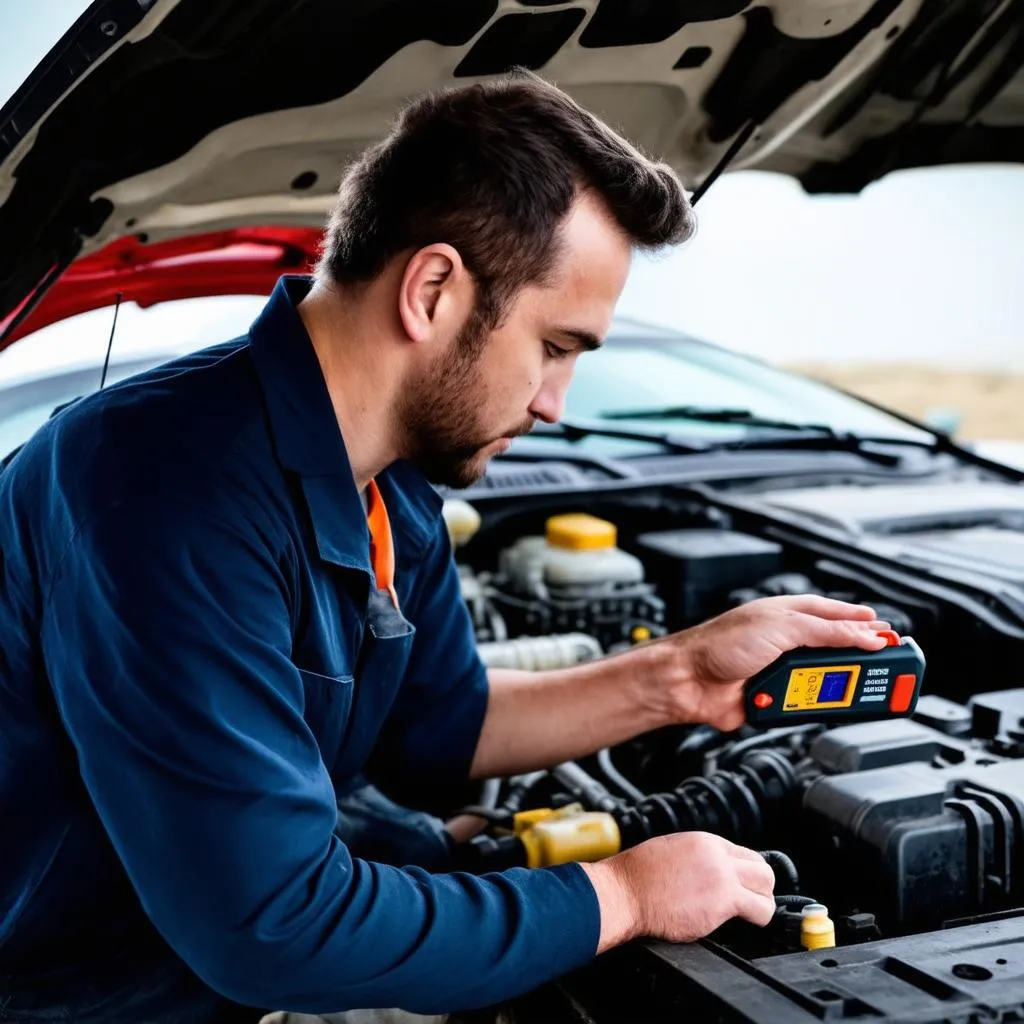 Mechanic Working on Car