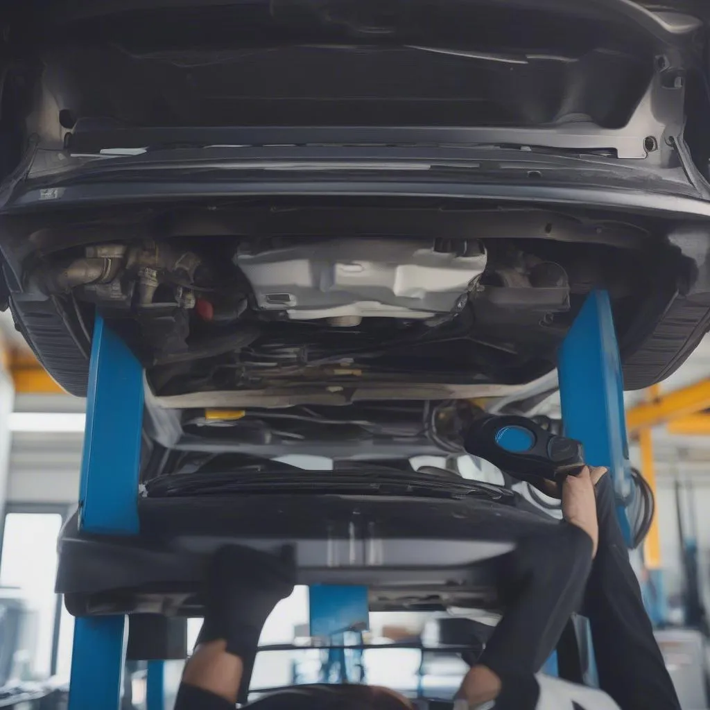 Mechanic using a diagnostic tool on a Hyundai Elantra