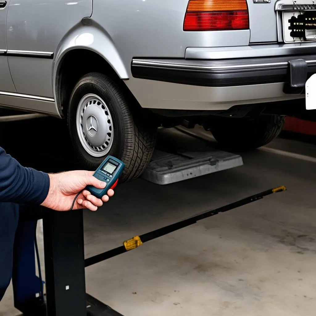 Mechanic Diagnosing a 1987 Mercedes 300D