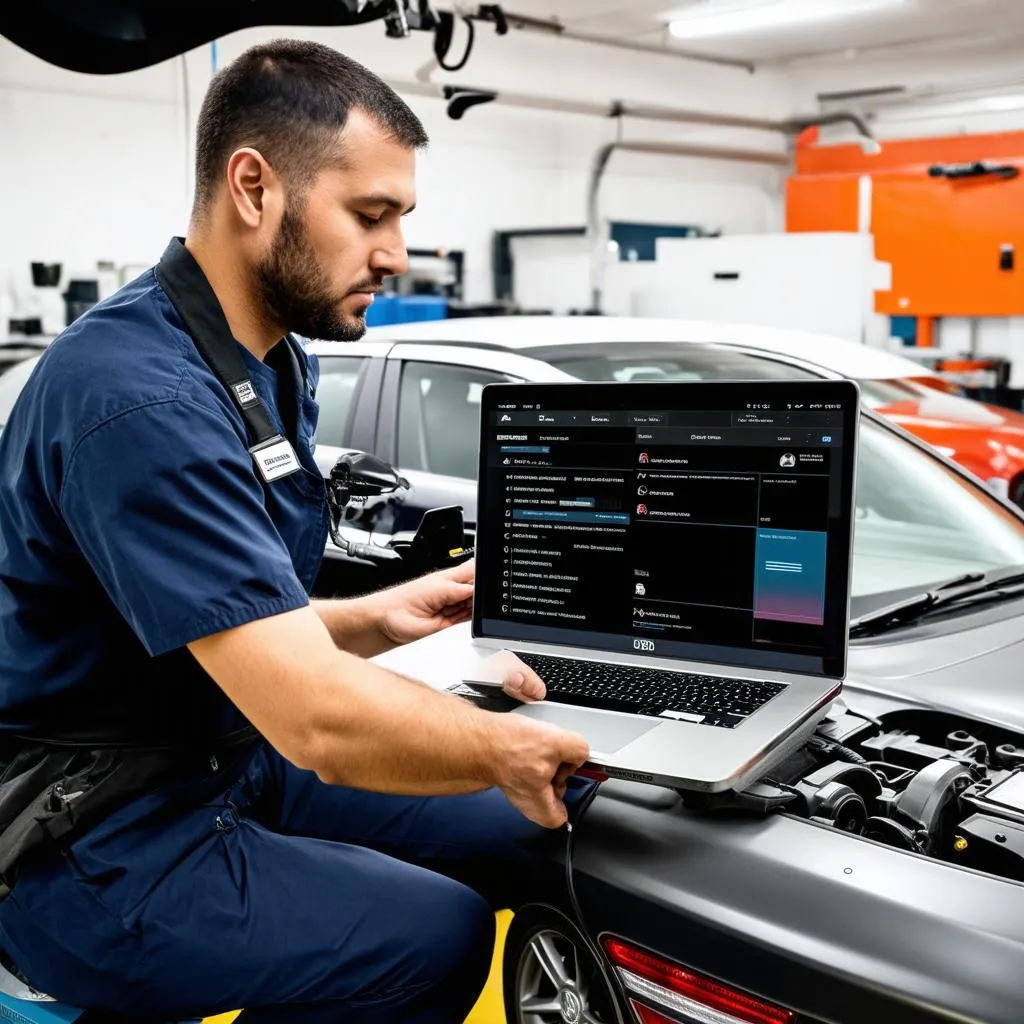 Mercedes Mechanic Performing Diagnostics