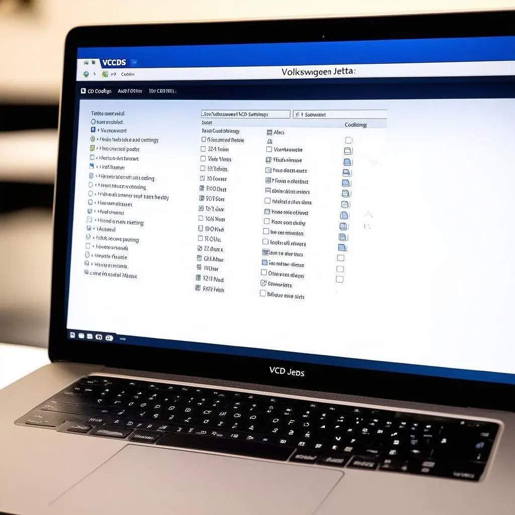 VCDS software open on a laptop displaying coding options for a Volkswagen Jetta