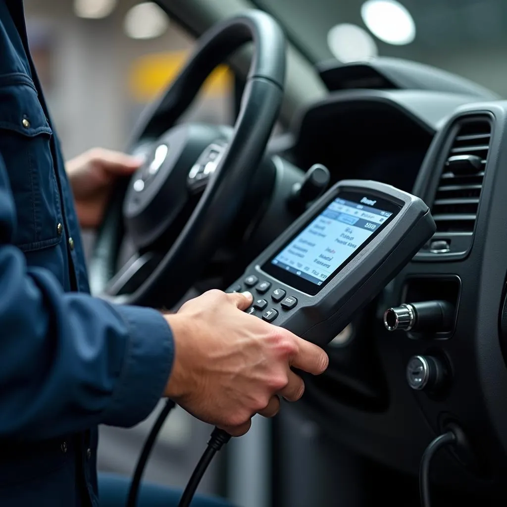 Automotive Diagnostic Tool Connected to Car