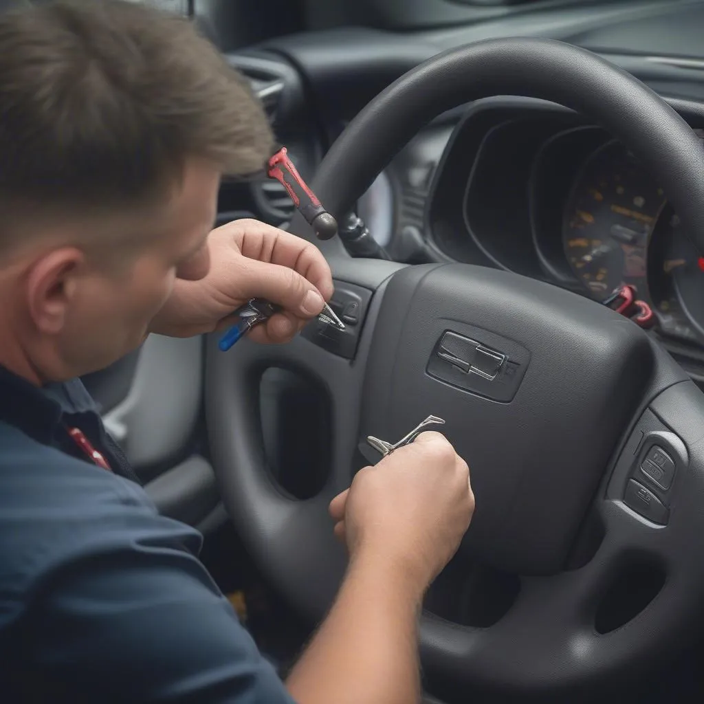 Automotive Locksmith Repairing Car