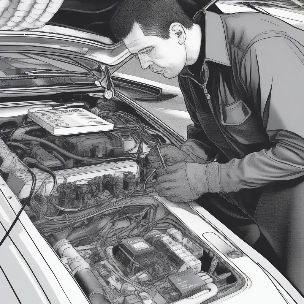 Automotive Technician Diagnosing Car Electrical System