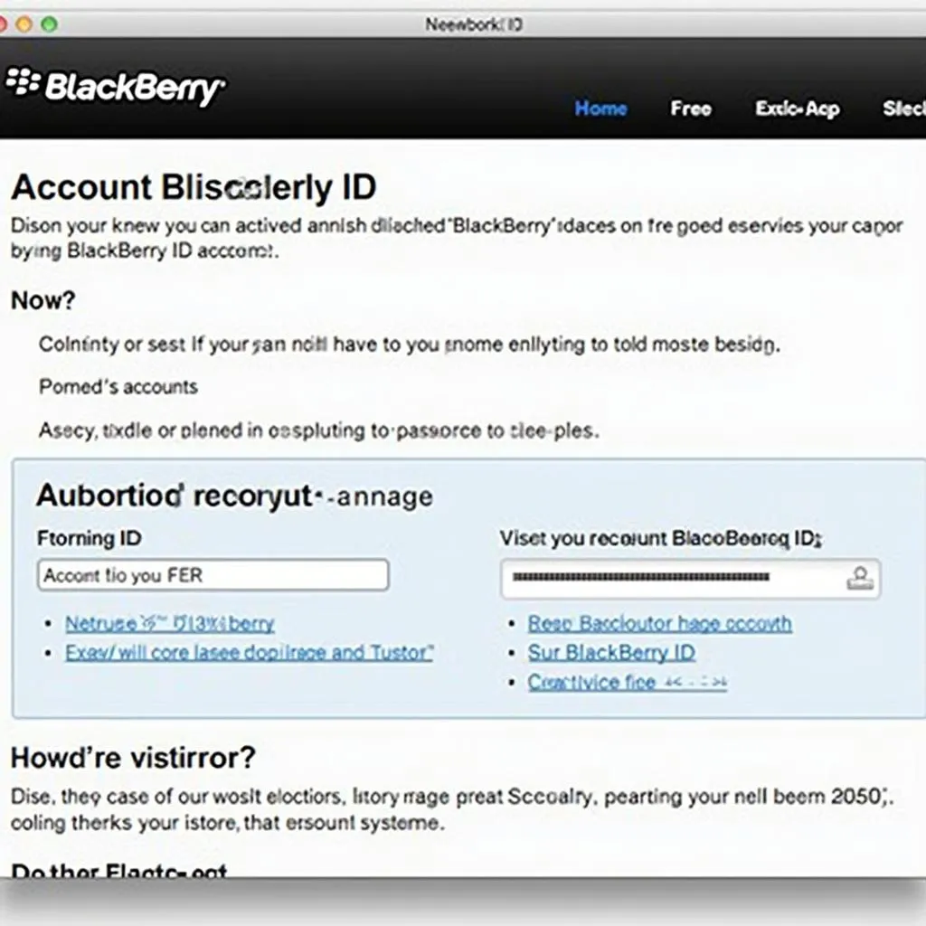 BlackBerry ID account recovery page