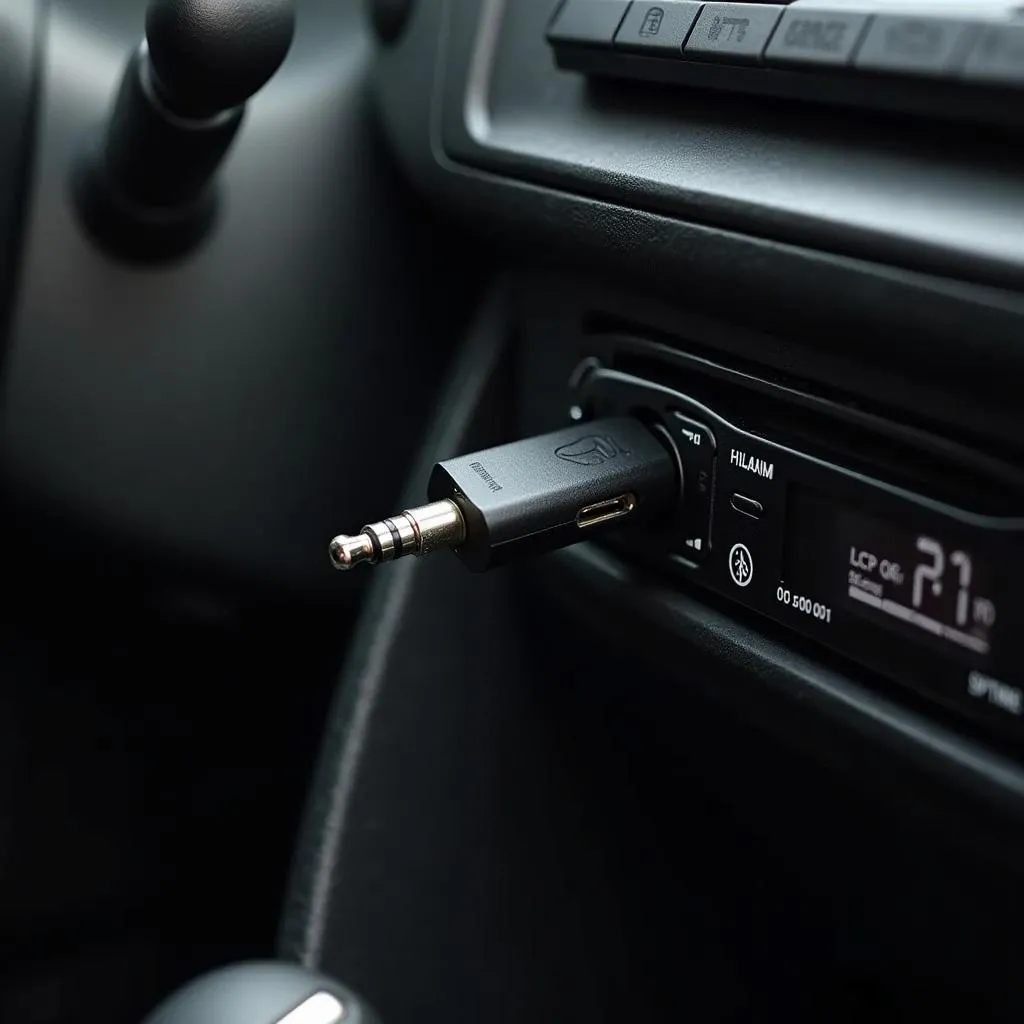 Bluetooth adapter plugged into car's auxiliary port