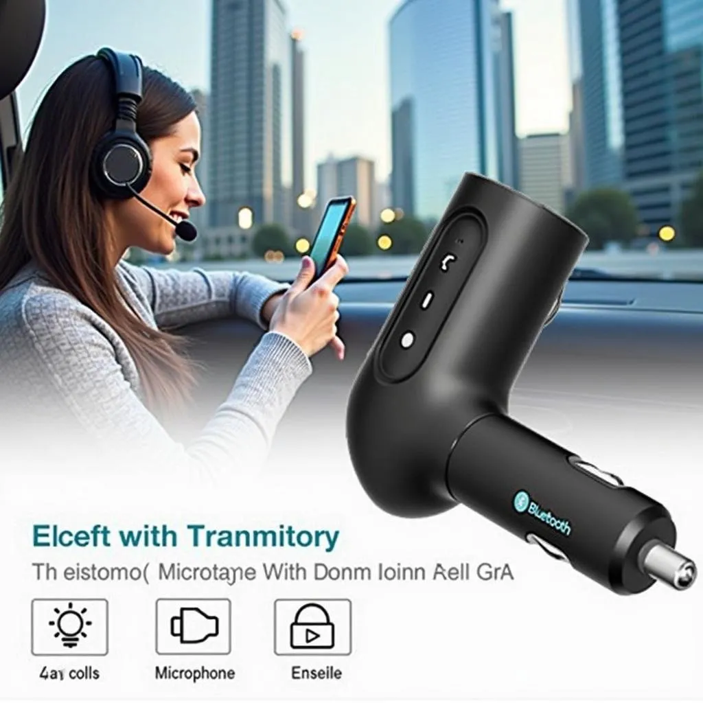 Car Bluetooth FM Transmitter with Built-in Microphone