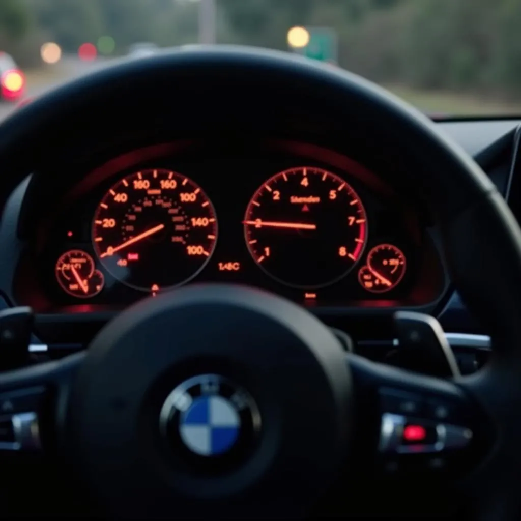 BMW Convertible Dashboard with Warning Light