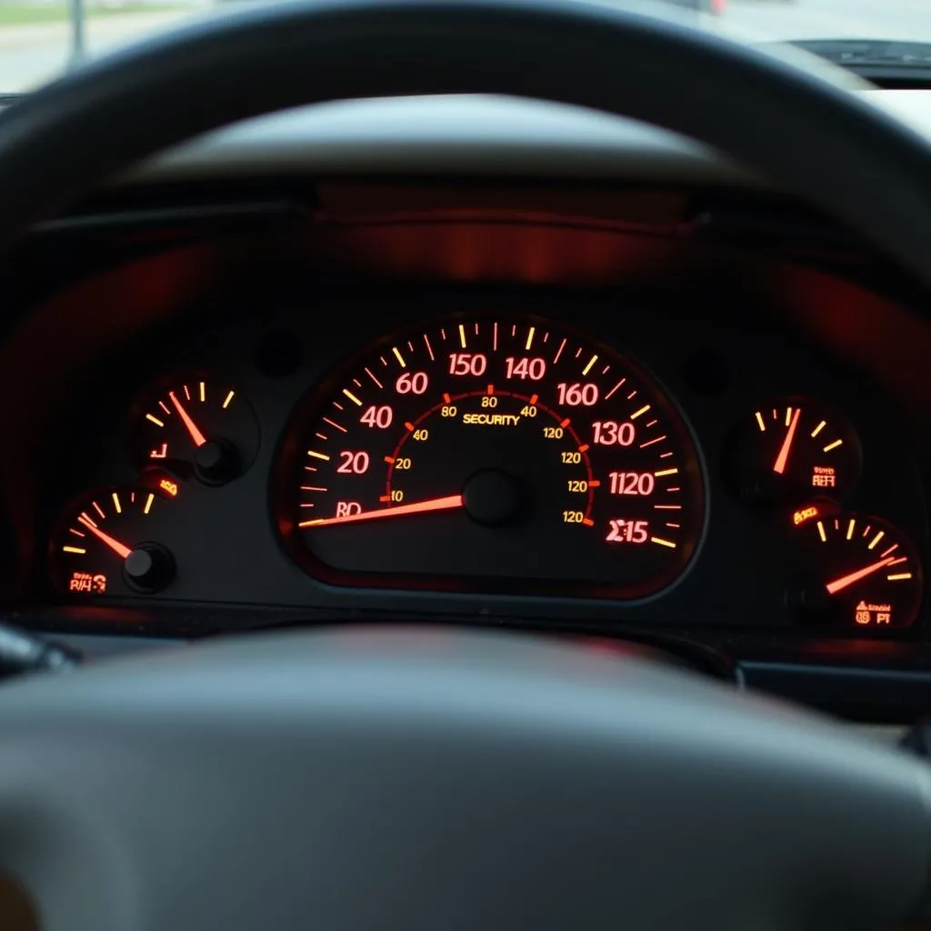 Cadillac DeVille dashboard with warning lights