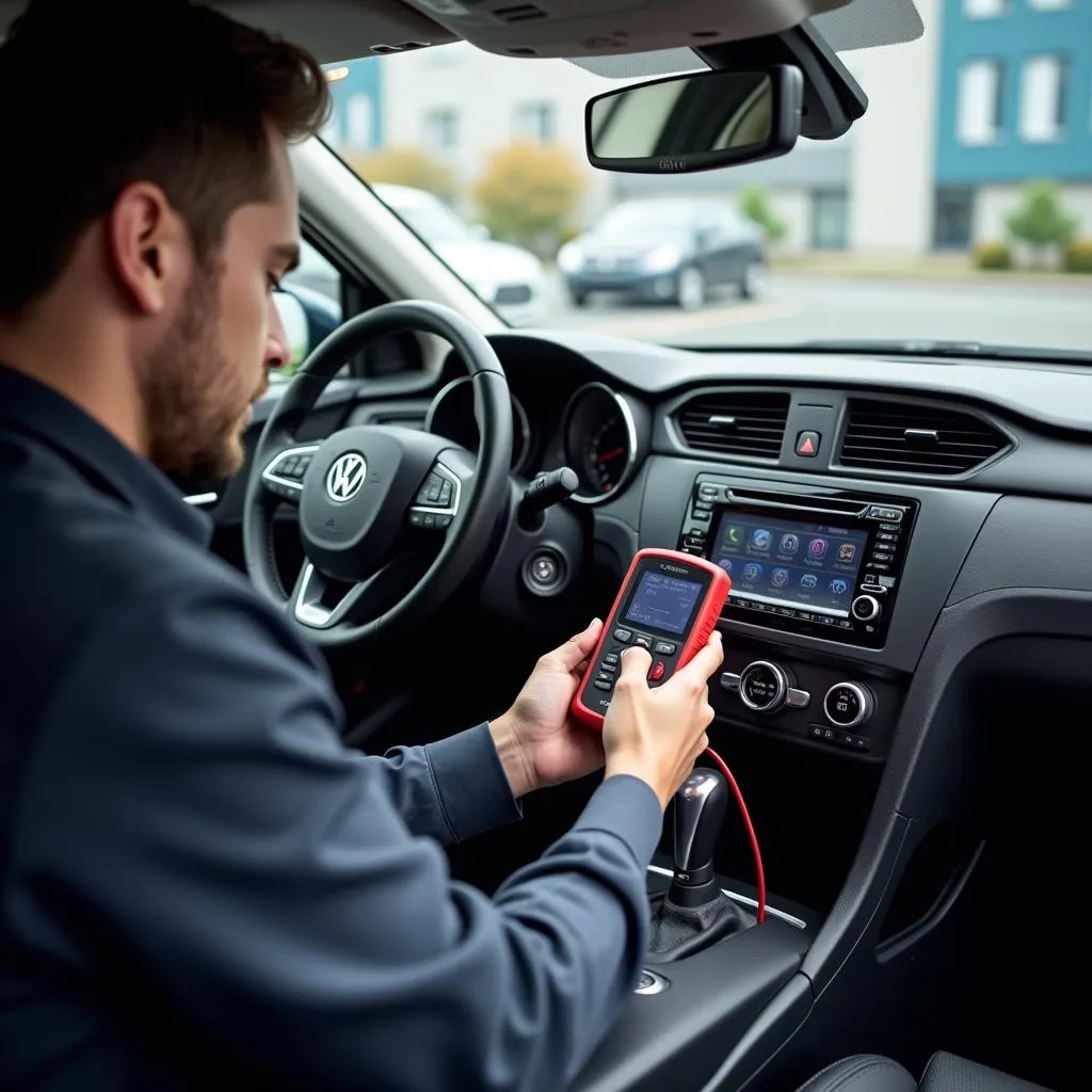 Car Audio Technician Diagnosing Alpine Radio