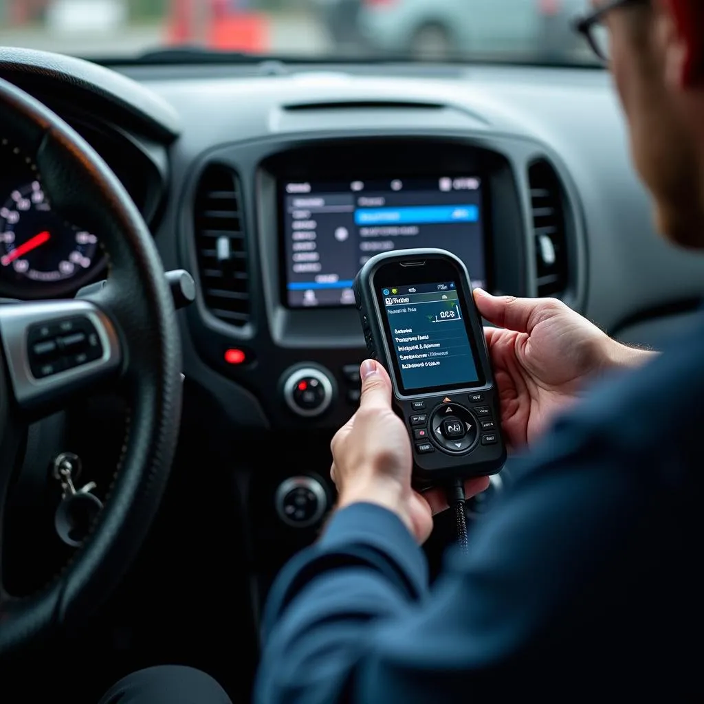 Technician Diagnosing Bluetooth Issue in Car Radio