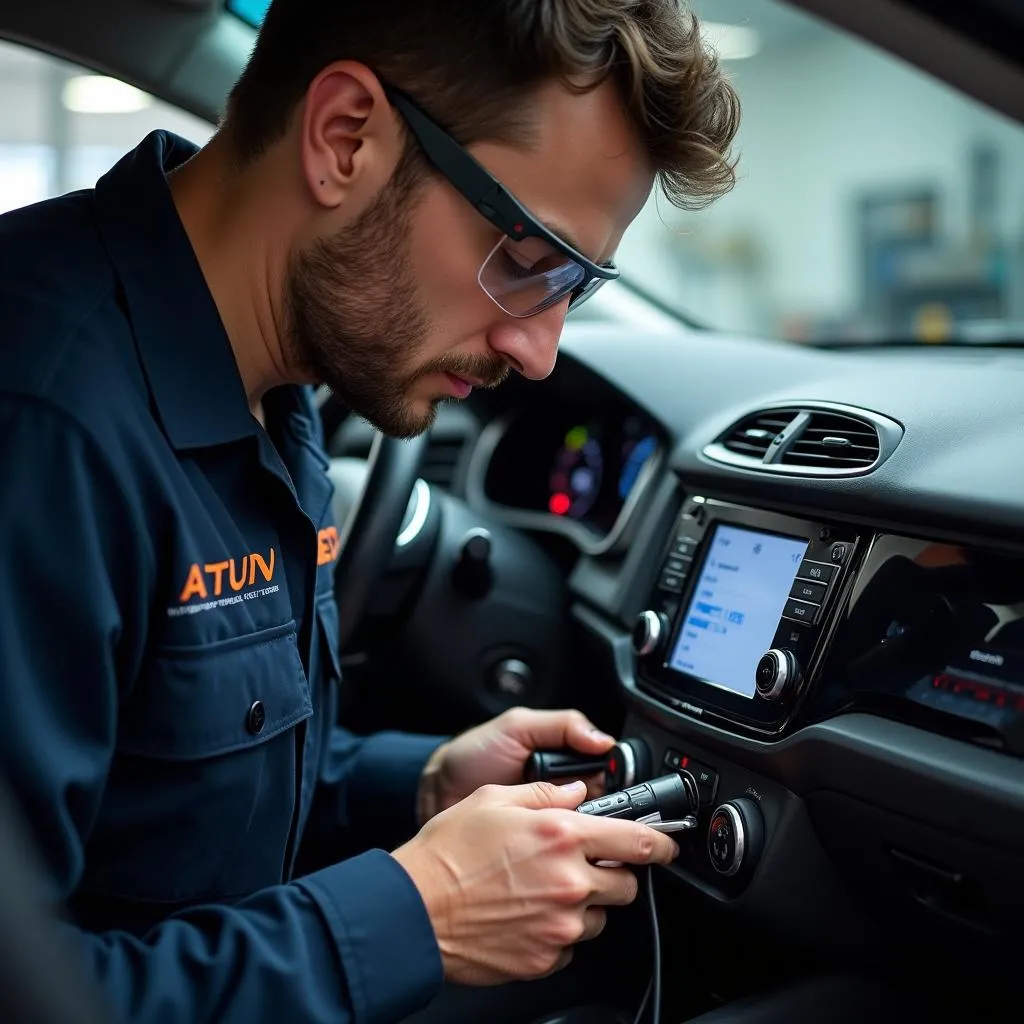 Car Audio Technician Repairing Bluetooth Module