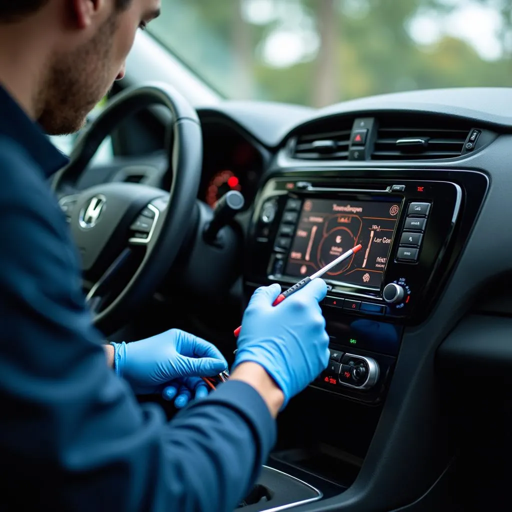 Car Audio Technician Repairing Stereo