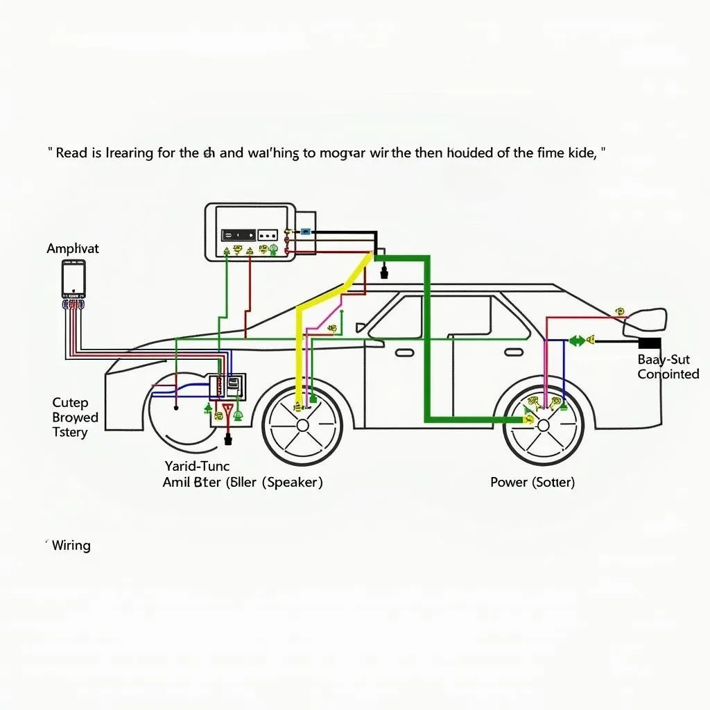 A car audio wiring diagram illustrating the connections between different components.