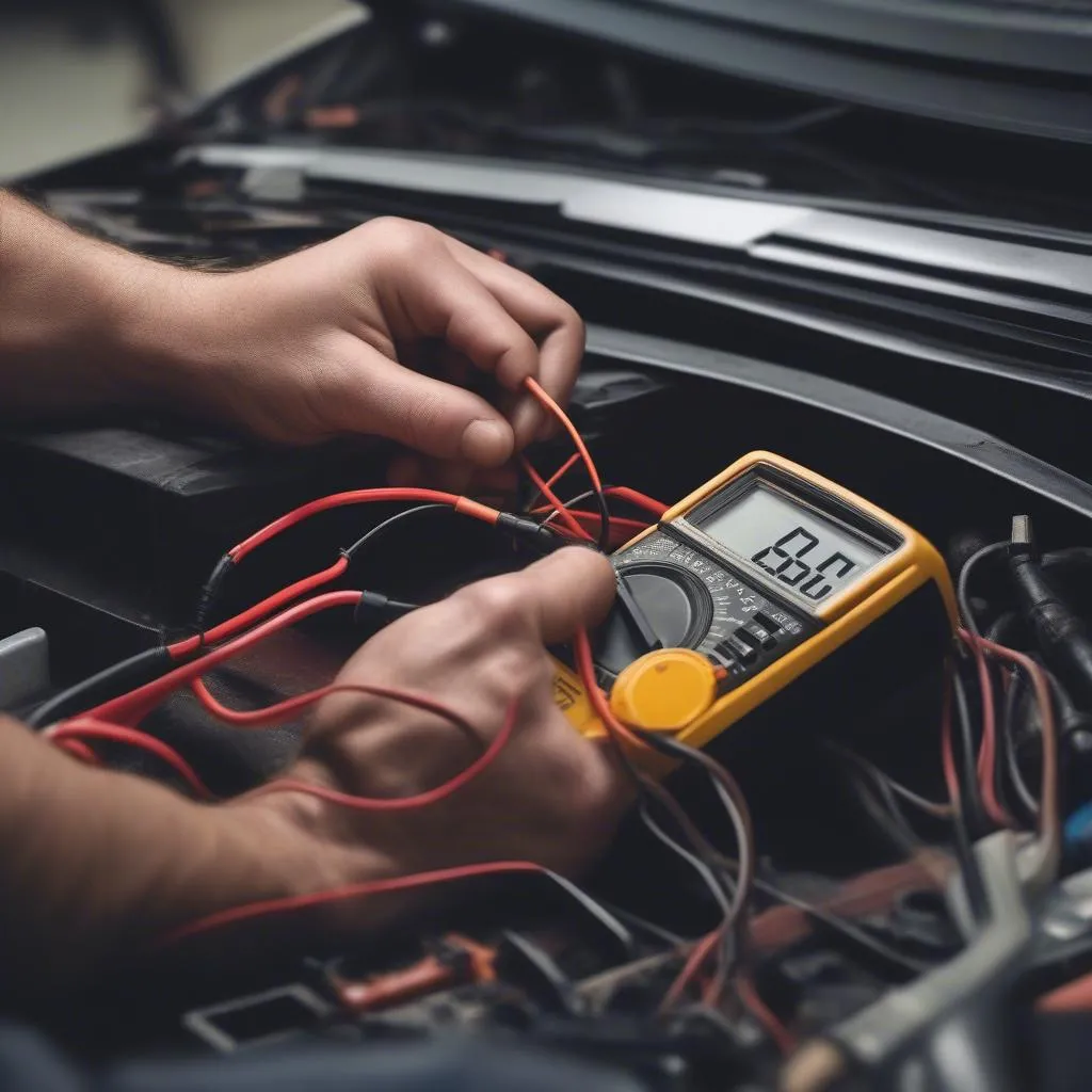 Checking Car Battery with Multimeter