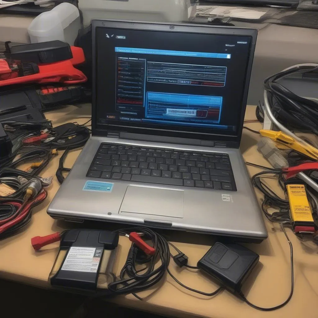 Car Battery Connected to Laptop