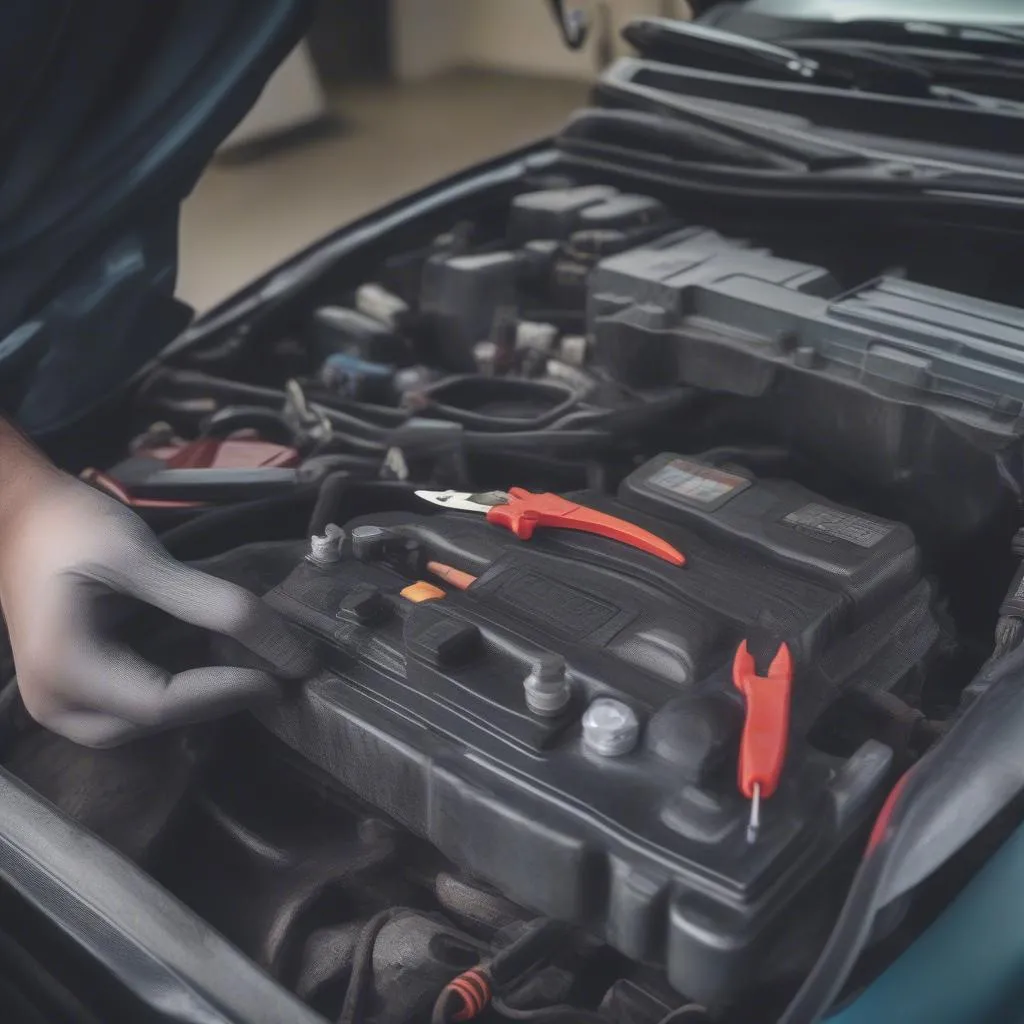 Disconnecting a car battery with a wrench