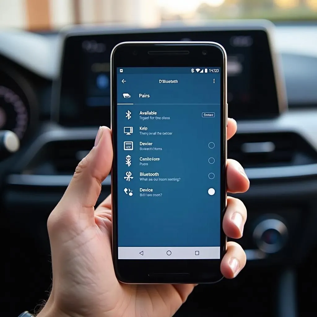 Smartphone displaying car Bluetooth settings