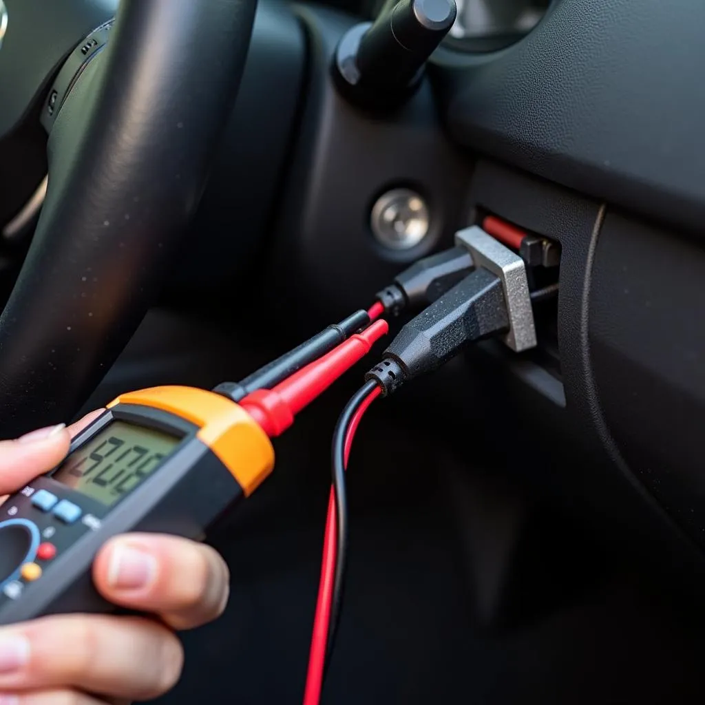 Testing car charger port with a multimeter