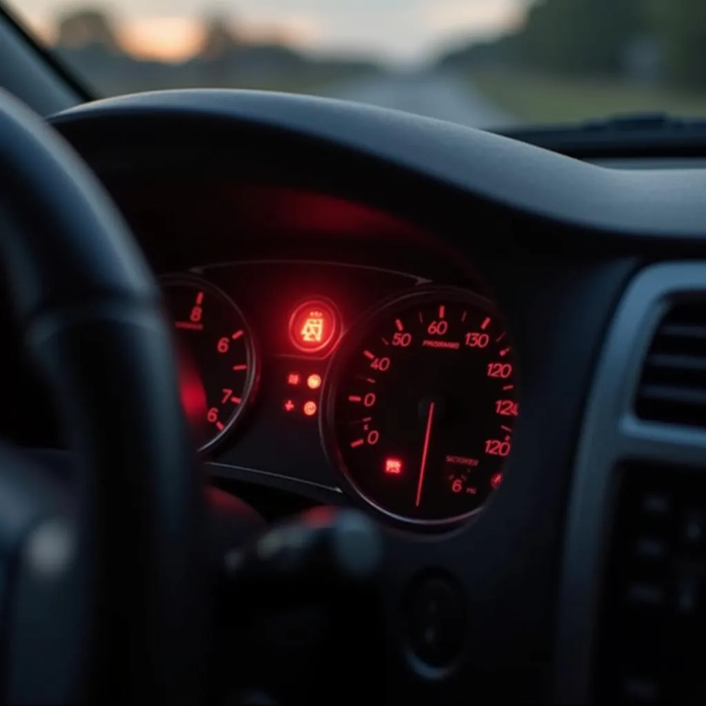 Car Dashboard with Flashing Security Light