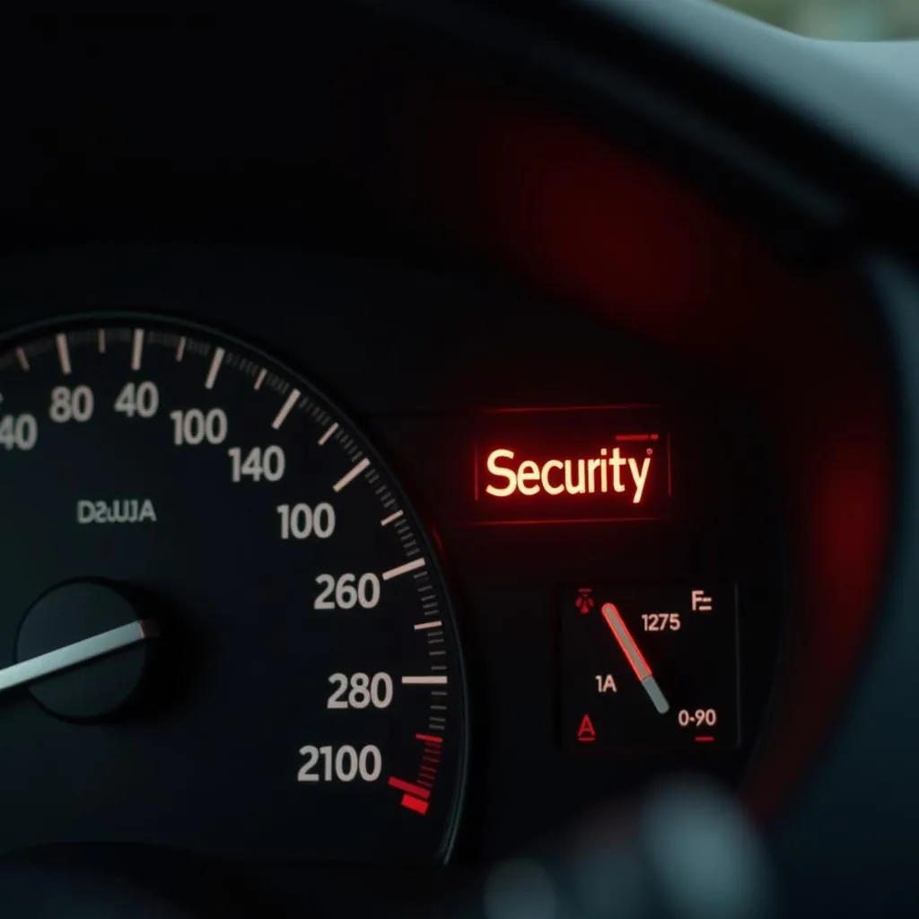 Car dashboard with flashing security light