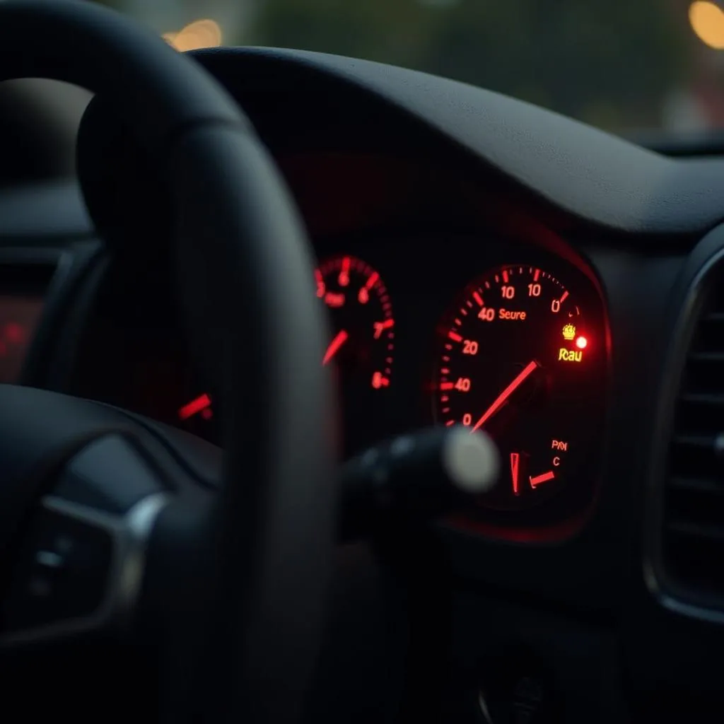 Car dashboard with flashing security light