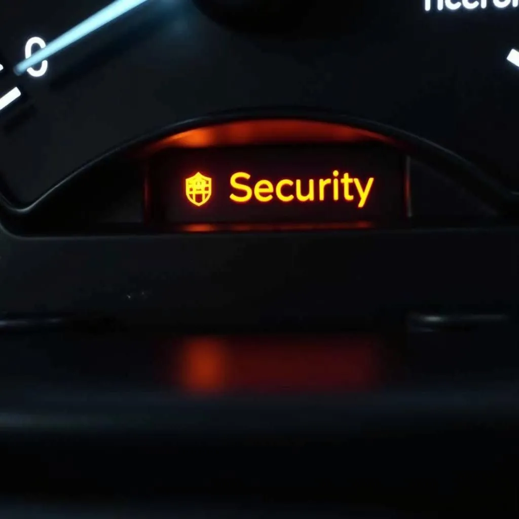 Car dashboard with security light illuminated