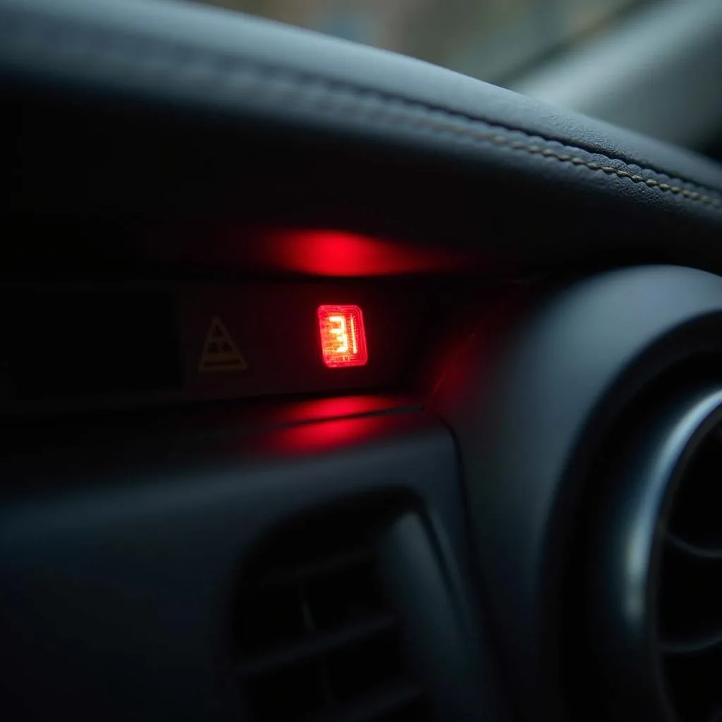 Car dashboard with flashing security light