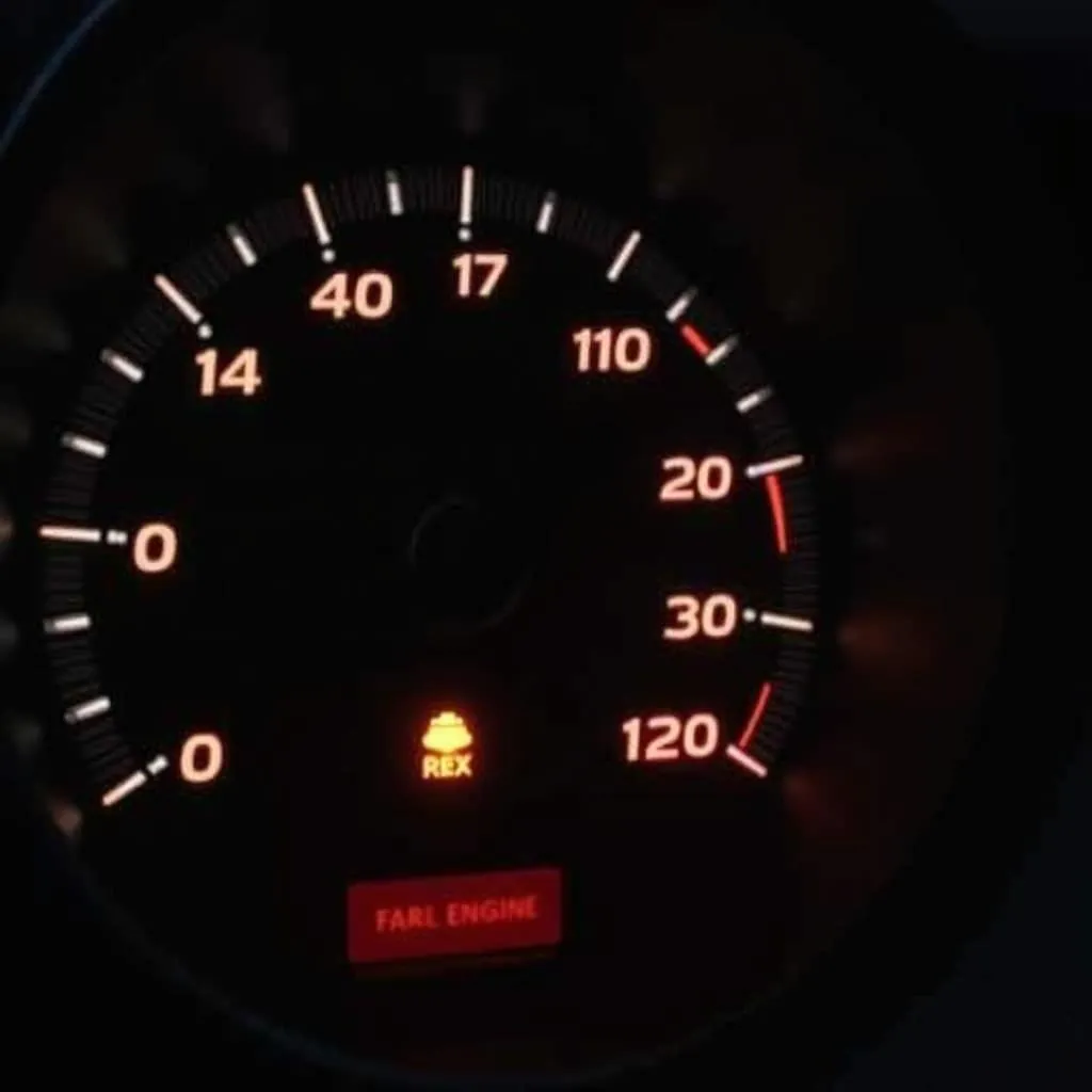 Car dashboard with warning lights illuminated