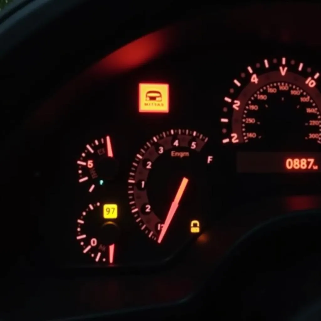 Car Dashboard with Warning Lights