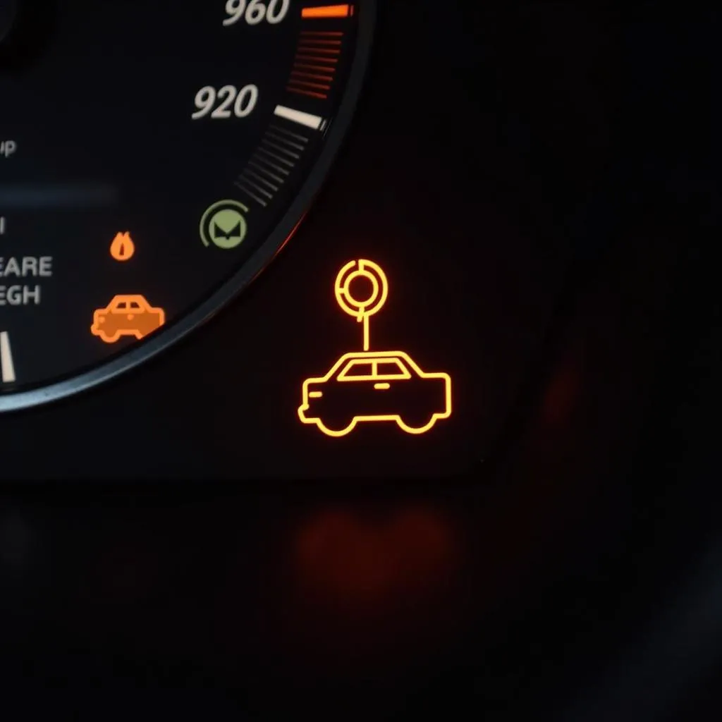 Car dashboard with warning lights illuminated