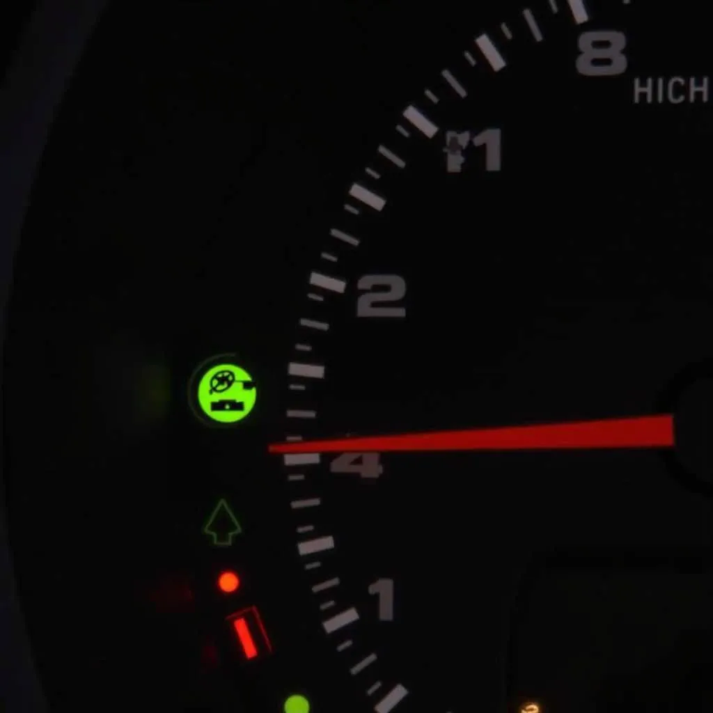 Car dashboard with warning lights illuminated