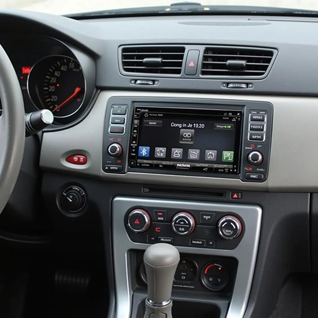 Car dashboard featuring a modern Bluetooth radio installation