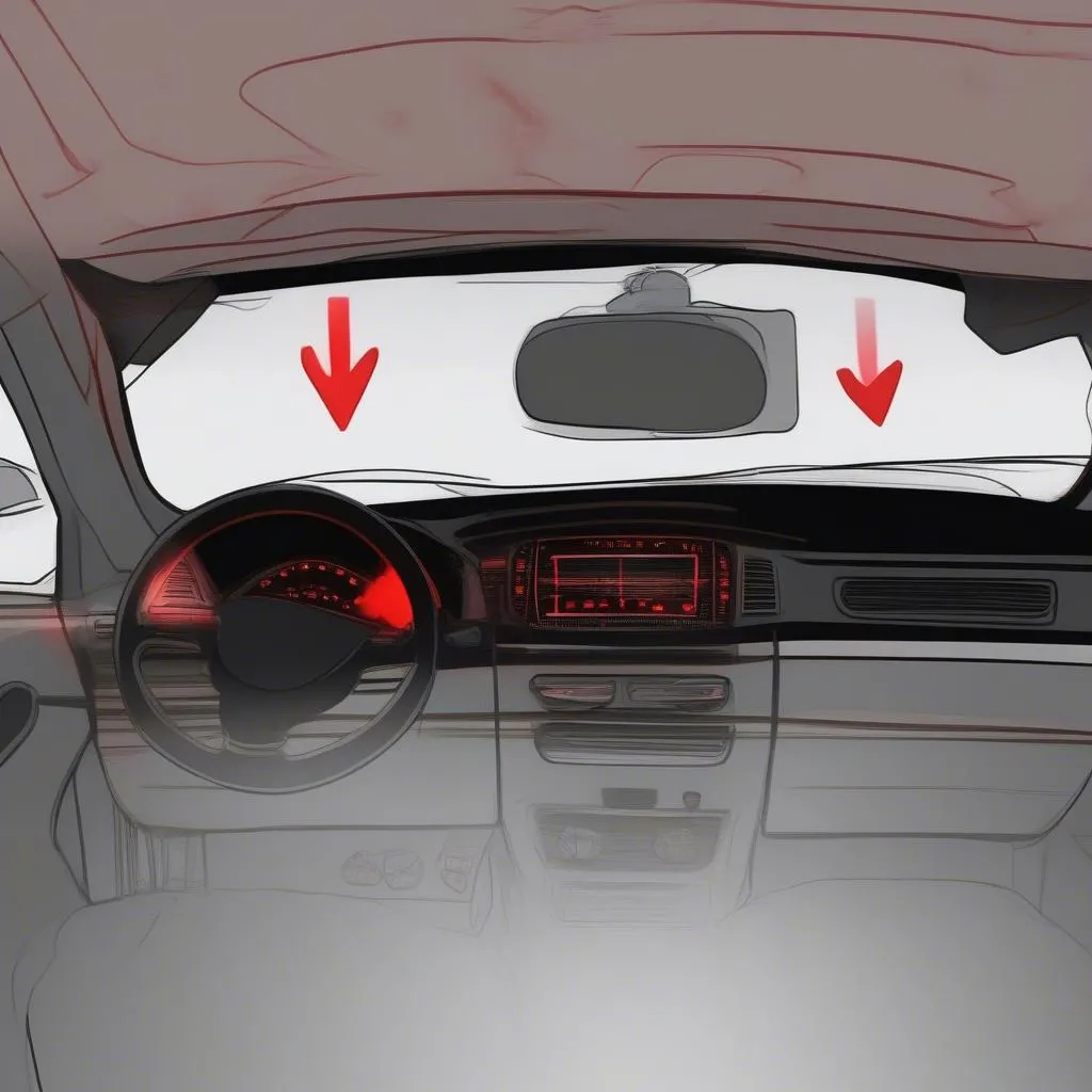 Car dashboard with flashing security light