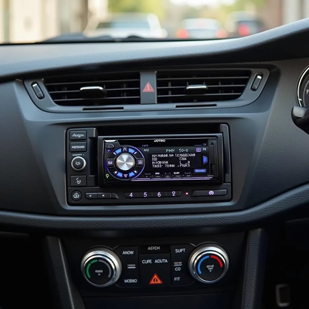 JVC car radio installed in a car dashboard