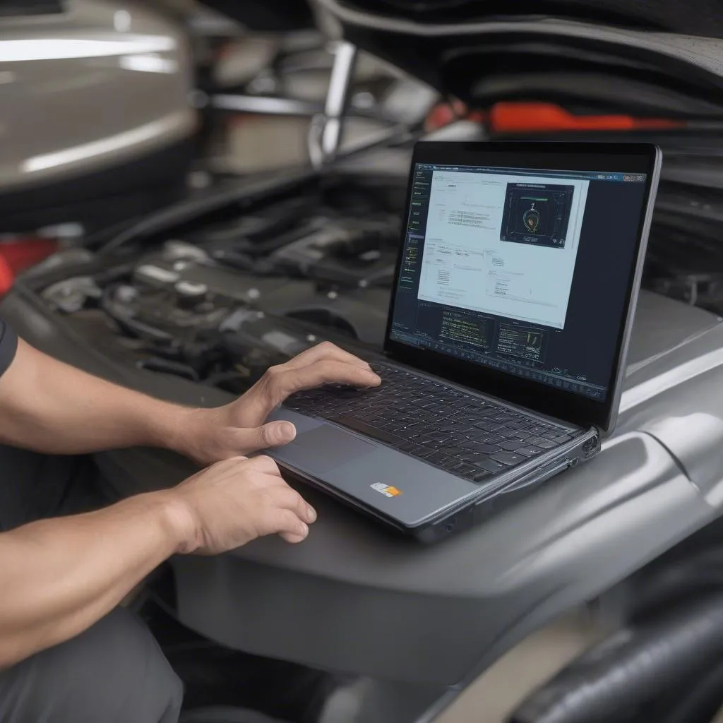 Car diagnostic software interface on a laptop