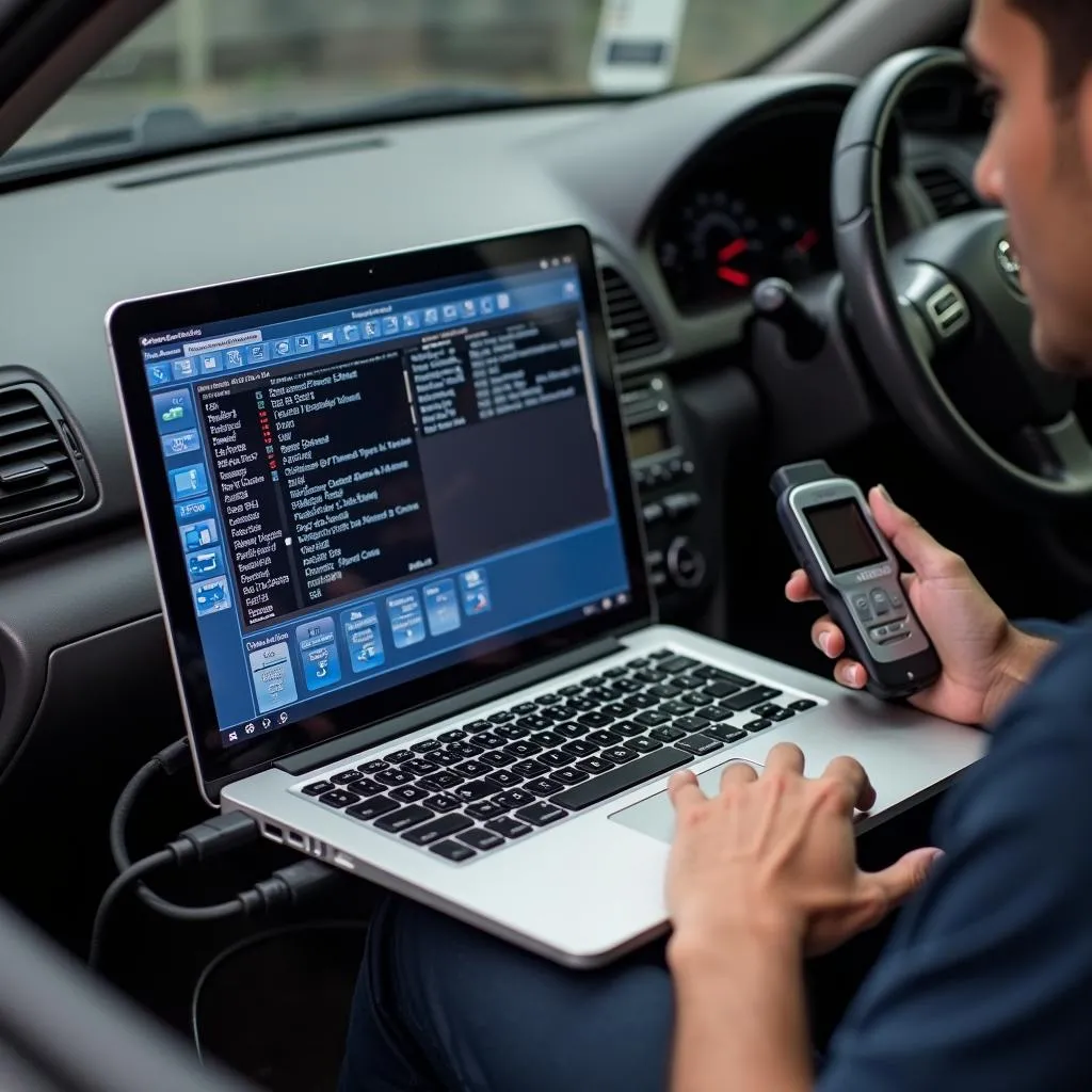 Car diagnostic software being used on a 2002 Toyota Camry