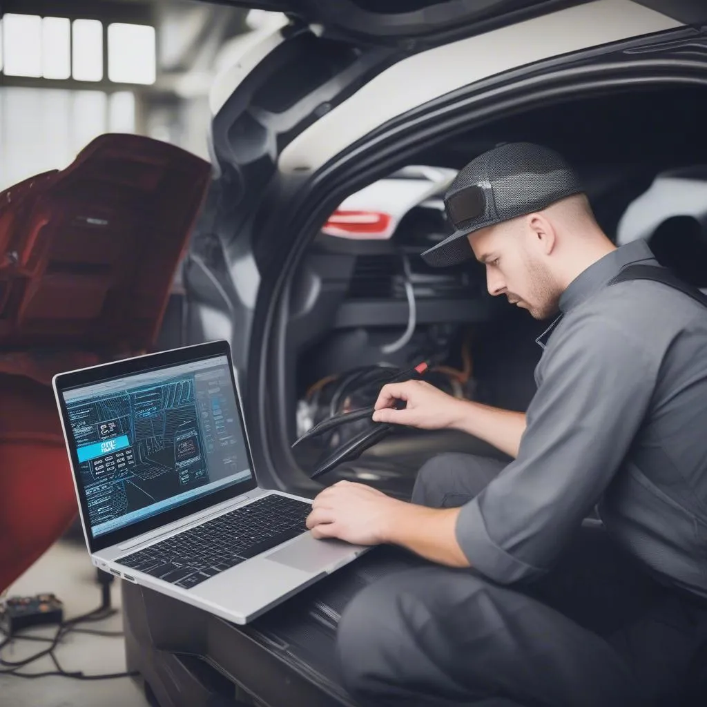 Mechanic Using Car Diagnostic Software