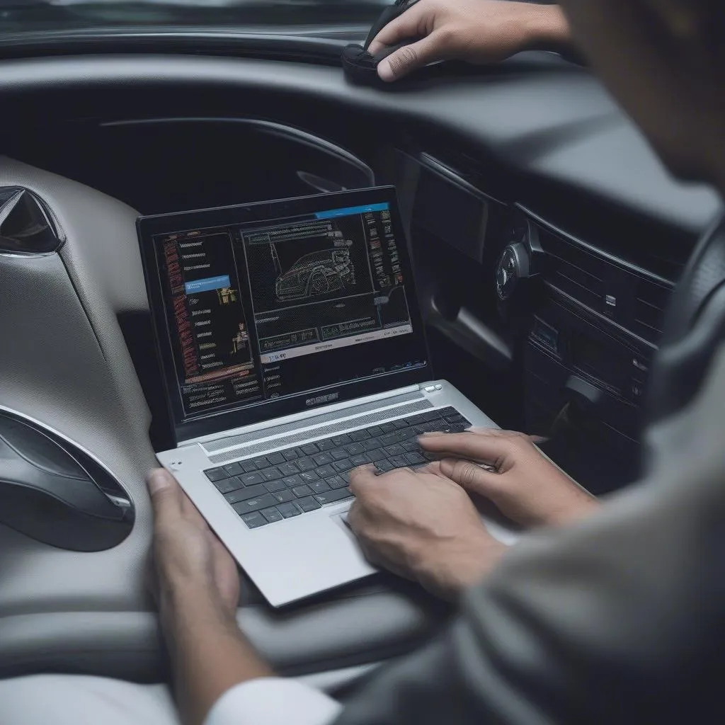 Laptop displaying a car diagnostic software interface