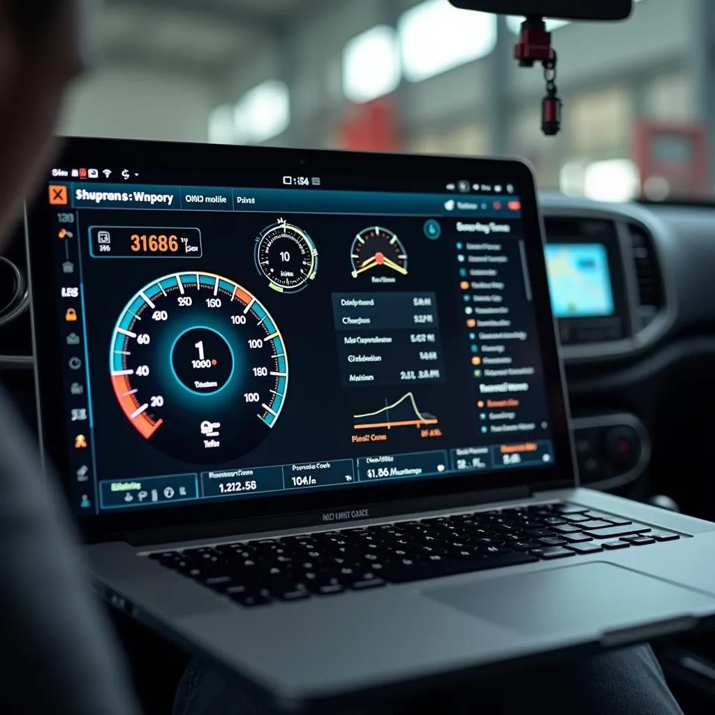 Modern car diagnostic software interface on a laptop