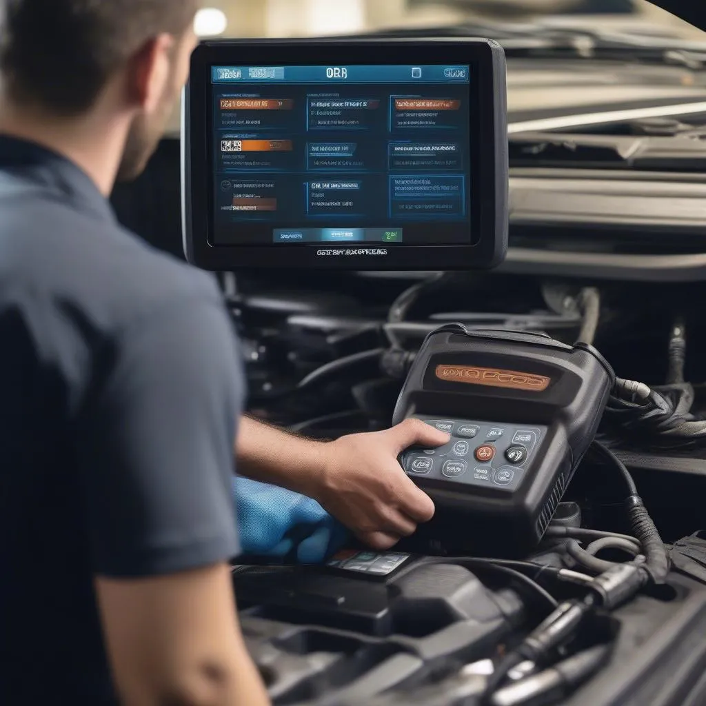 Car Diagnostic Tool Connected to a Chevy Silverado