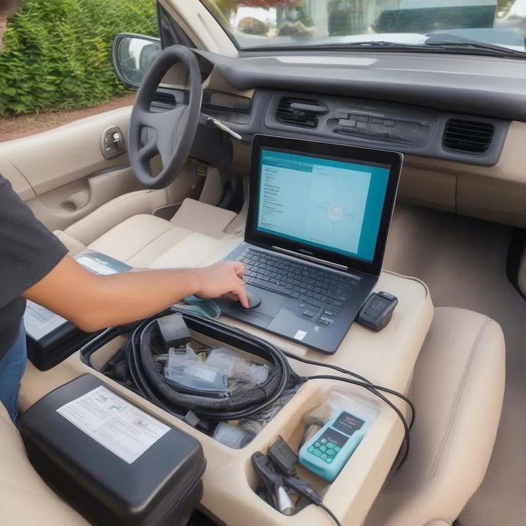 Car Diagnostic Tool Connected to Car's OBD-II Port