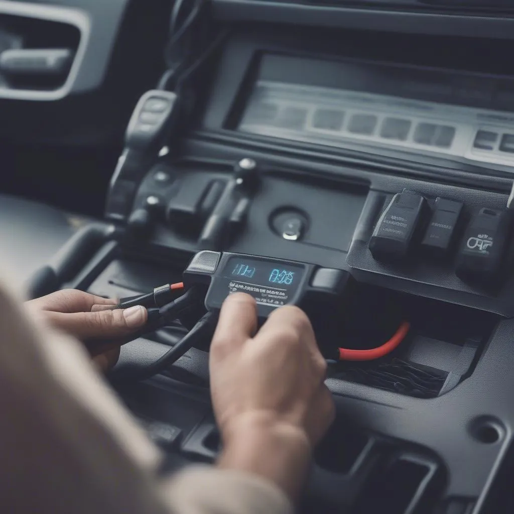 Car Diagnostic Tool Connected to Car's OBD2 Port