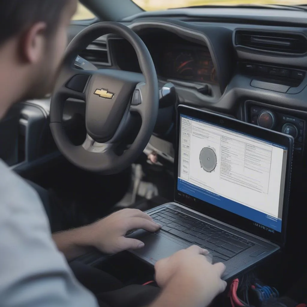 Car Diagnostic Tool Connected to a Chevy Camaro