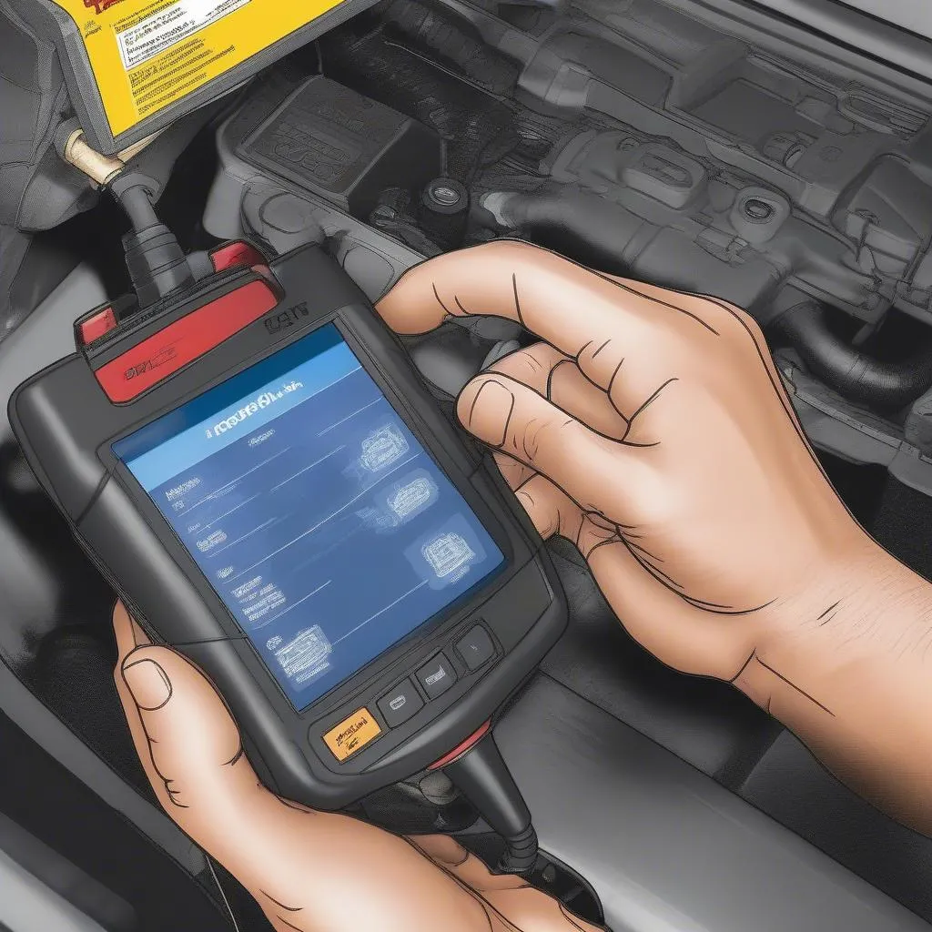 Technician using a professional car diagnostic tool connected to a Honda CR-V