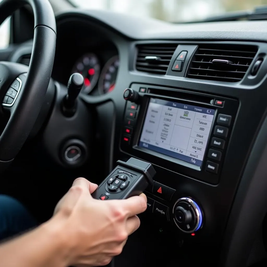 Car diagnostic tool connected to OBD-II port