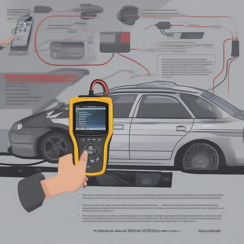 Car diagnostic tool plugged in and reading codes