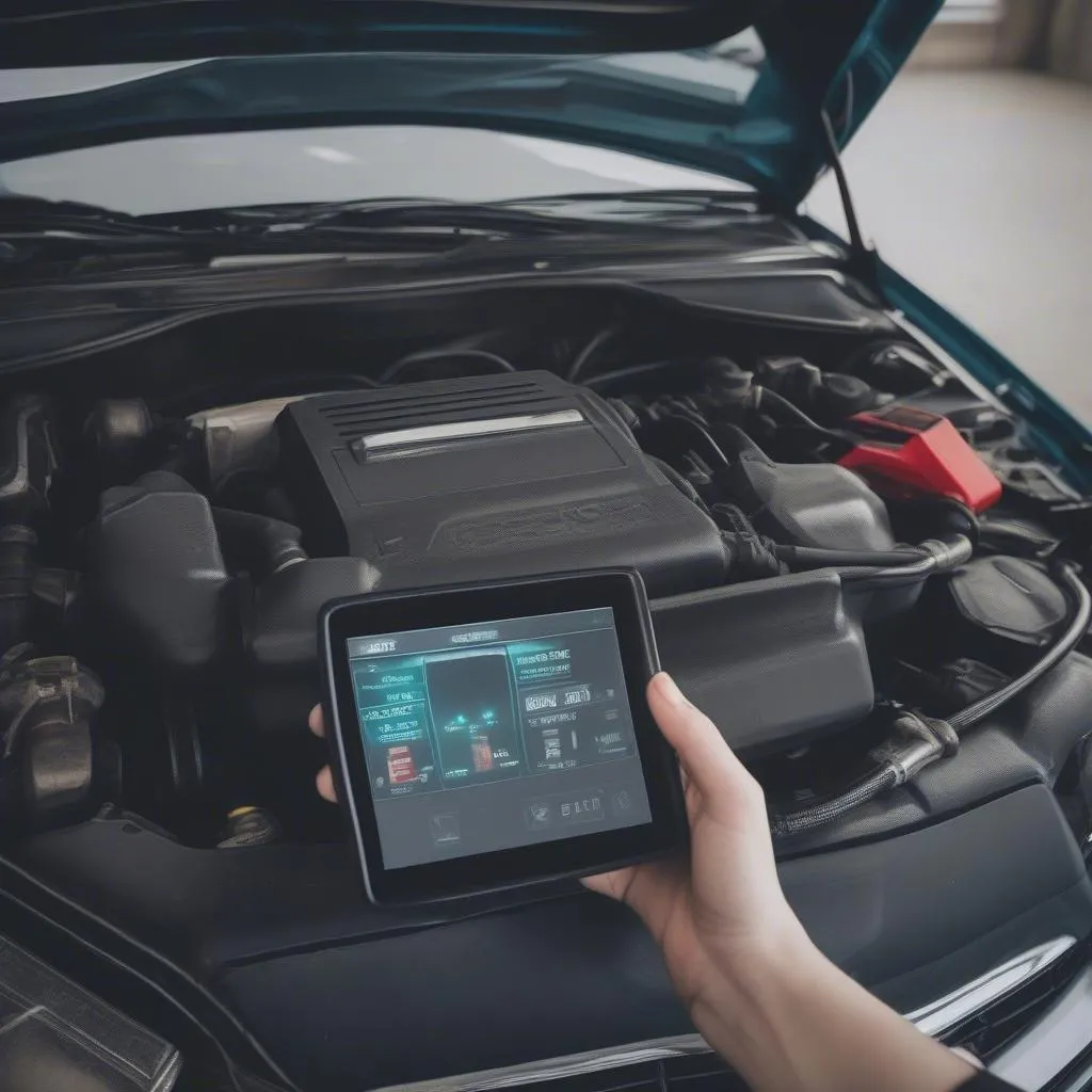 Car Engine with Diagnostic Scanner