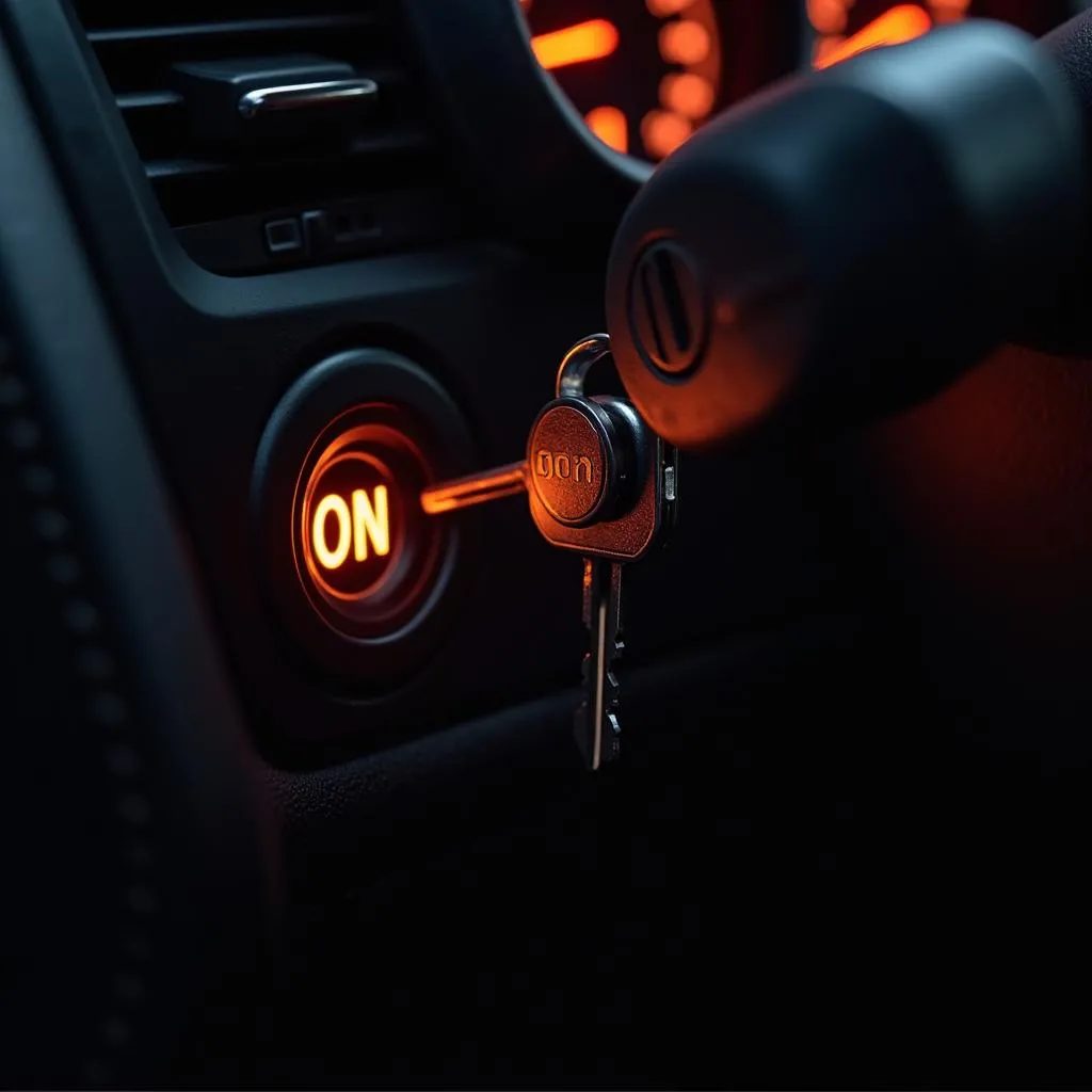 Car ignition with key inserted